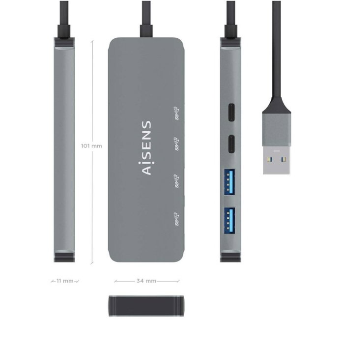 Aisens Hub USB 3.2 Gen 2 con 4 Puertos (2x USB-A y 2x USB-C), 10 Gbps, Gris Aisens Hub USB 3.2 Gen 2 con 4 Puertos (2x USB-A y 2x USB-C), 10 Gbps, Gris